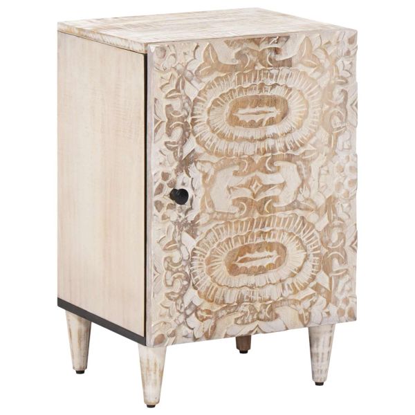 Шкаф за баня Бяло 38 x 33,5 x 58 см Солидно мангово дърво