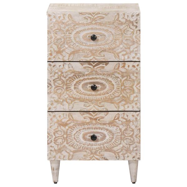 Служебен шкаф Бяло 40 x 33,5 x 75 см Солидно мангово дърво