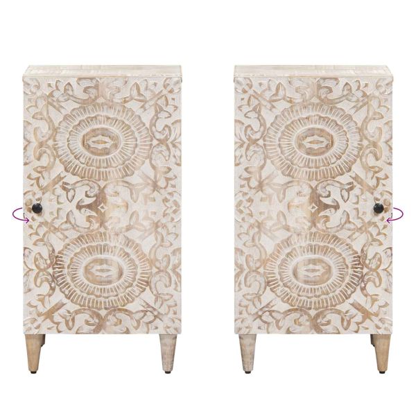 Служебен шкаф Бяло 40 x 33,5 x 75 см Солидно мангово дърво