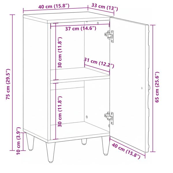 Служебен шкаф Бяло 40 x 33,5 x 75 см Солидно мангово дърво