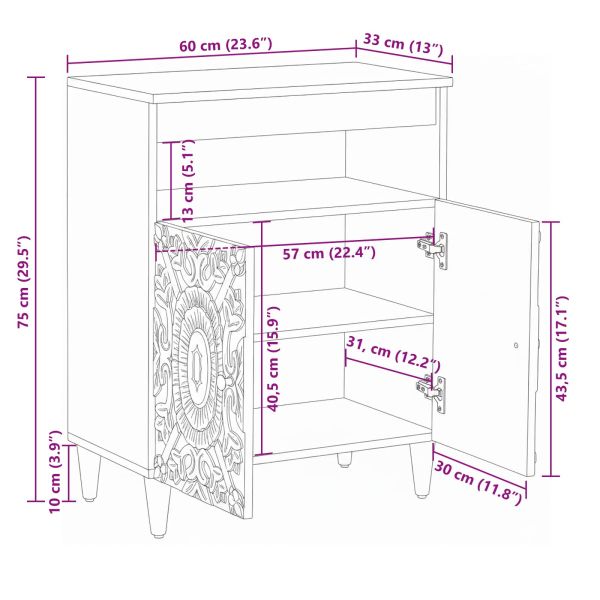 Служебен шкаф Бяло 60 x 33,5 x 75 см Солидно мангово дърво
