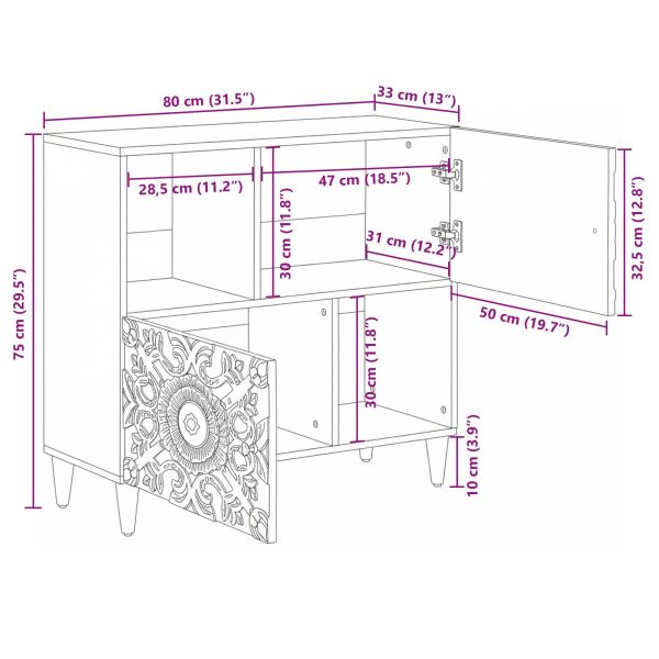Служебен шкаф Бяло 80 x 33,5 x 75 см Солидно мангово дърво
