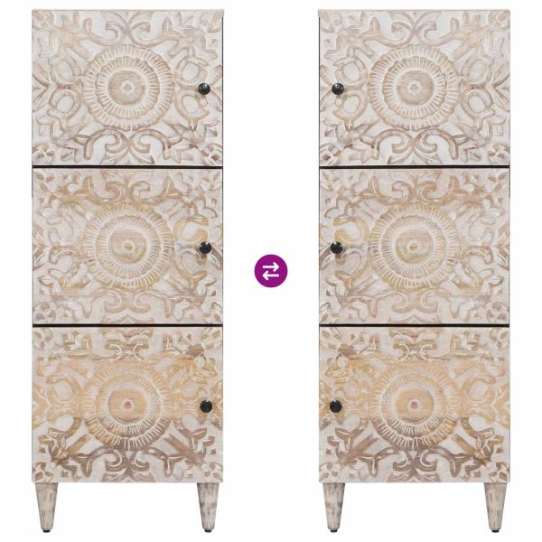 Висок шкаф с рафт Бяло 40 x 33,5 x 110 см Солидно мангово дърво