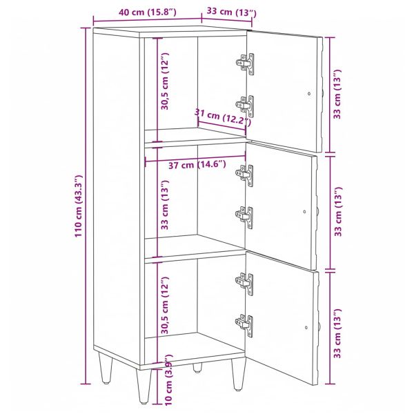 Висок шкаф с рафт Бяло 40 x 33,5 x 110 см Солидно мангово дърво