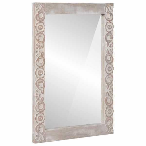 Огледало за баня Бял 70 x 50 x 2,5 см Солидно мангово дърво