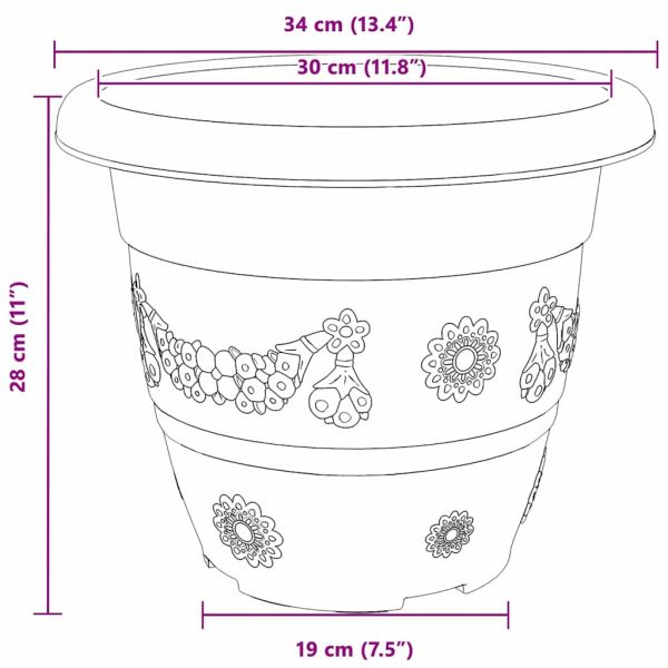 Кръгла саксия за цветя 24 pcs Черно Ø 34 x 28 см Пластмаса