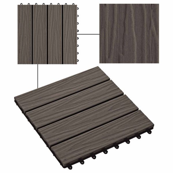 Плочка за decking 3D дизайн 11 pcs Тъмен кафяв 30 x 30 cm WPC