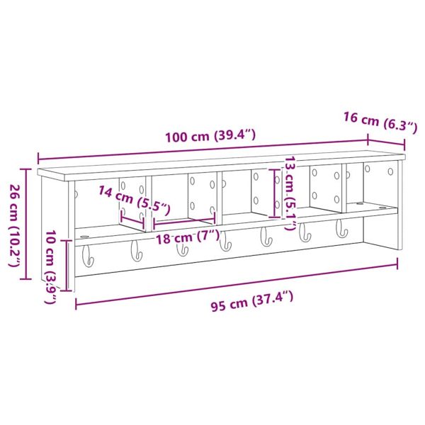 Стенен закачалка за палта с рафт Черен дъб 100 x 16 x 26 см
