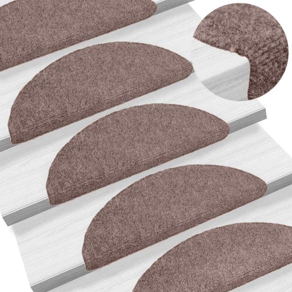 Постелки за стълби, самозалепващи се, 5 бр., 56x17x3 см, светлокафяви, полукръгли