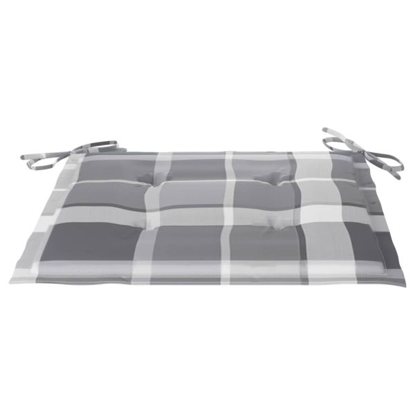 Градински столове с възглавници сиво каре 3 бр тик масив