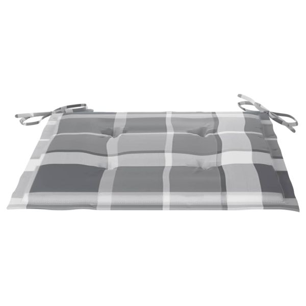 Градински столове, възглавници със сиво каре, 4 бр, тик масив