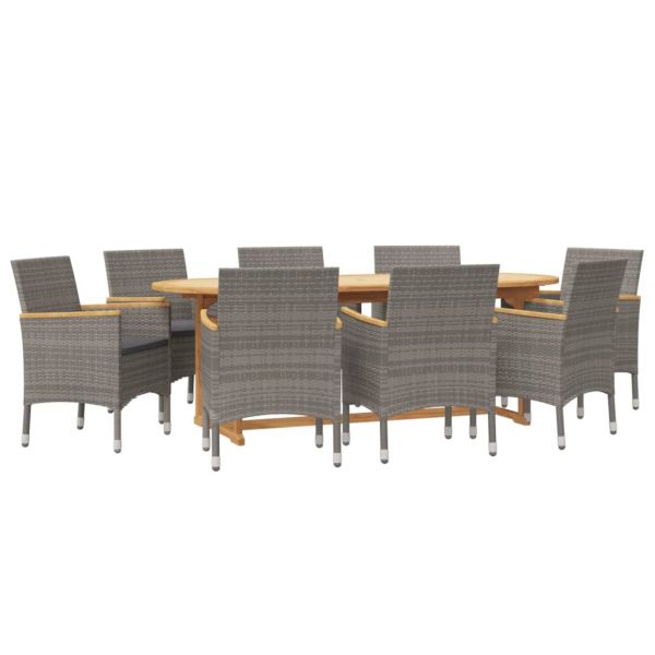 Градински трапезен комплект от 9 части с възглавници сив