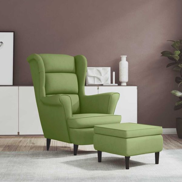 Фотьойл Wingback с табуретка, светлозелено, кадифе