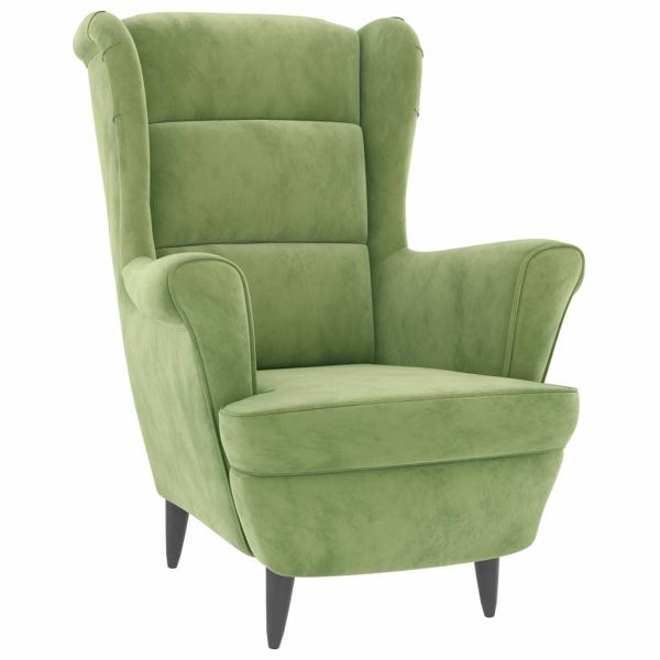 Фотьойл Wingback с табуретка, светлозелено, кадифе