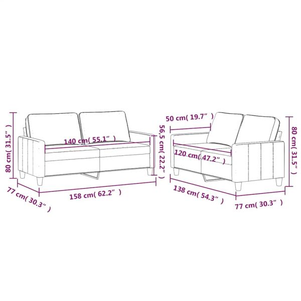 Комплект дивани от 2 части с възглавници, кремав, кадифе