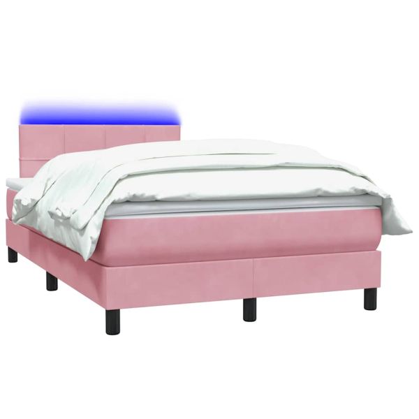 Боксспринг легло с матрак и LED, розово, 120x220 см, кадифе