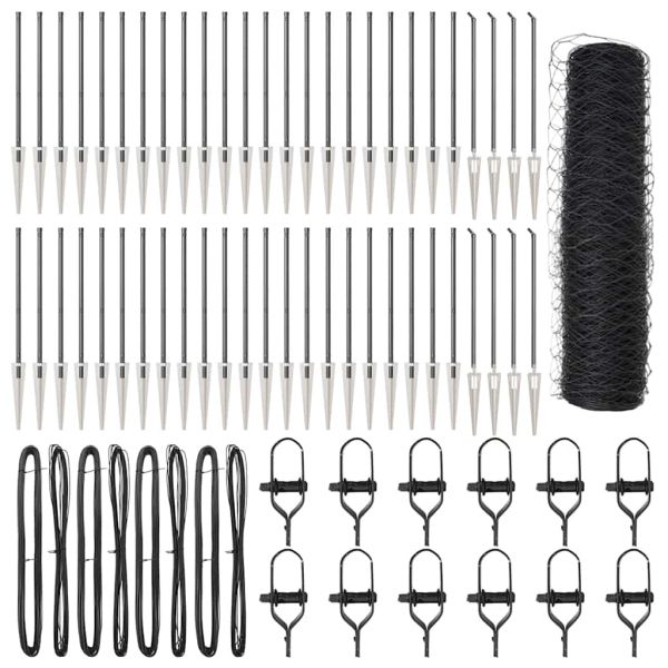 Стълб за ограда. Сив 100 x 0,6 м (50 мм мрежа) Стомана и PVC