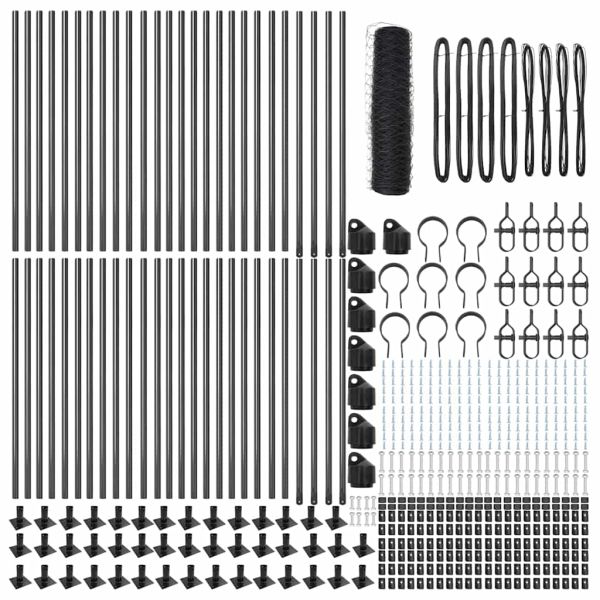 Стълб за ограда. Сив 100 x 0,6 м (50 мм мрежа) Стомана и PVC