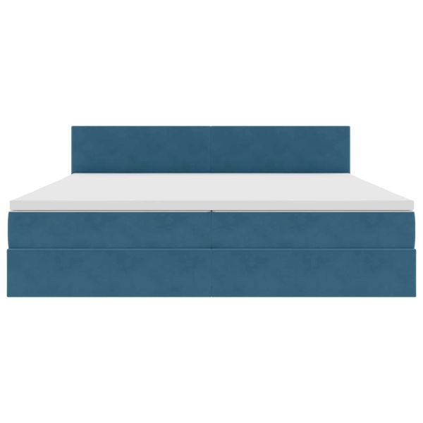 Легло с място за съхранение и LED Тъмен син 200 x 200 cm Кадифе