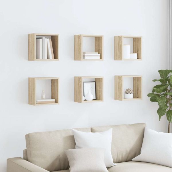 Стенни кубични рафтове, 6 бр, дъб сонома, 26x15x26 см