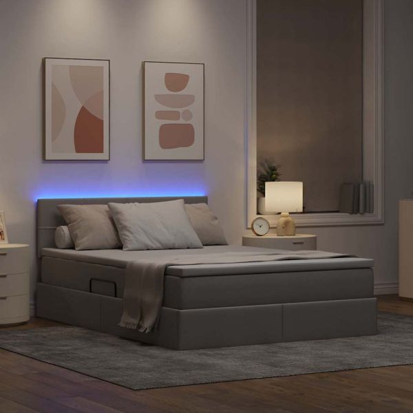 Легло с място за съхранение и LED Таупе 140 x 200 cm текстил