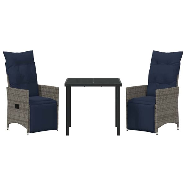 Комплект маса и столове с възглавница 3 pcs Сив ПЕ ратан