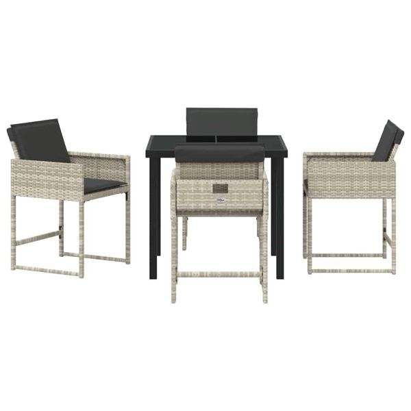 Комплект за хранене в градината 5 pcs Светлосиво полиратан