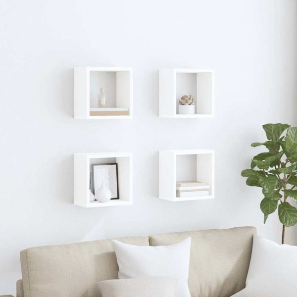 Стенни кубични рафтове, 4 бр, бели, 26x15x26 см