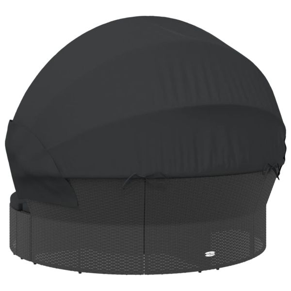 Градинско лаундж легло със сенник и възглавници черен полиратан