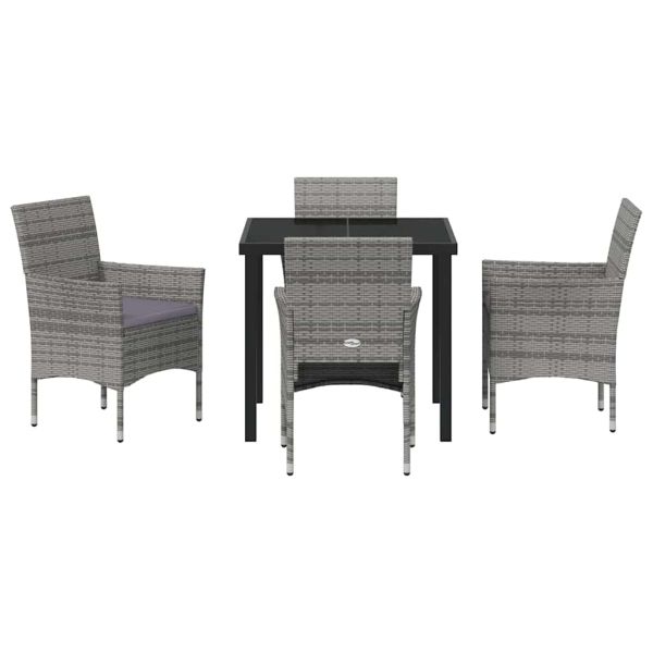 Комплект за хранене в градината 5 pcs Сив полиратан