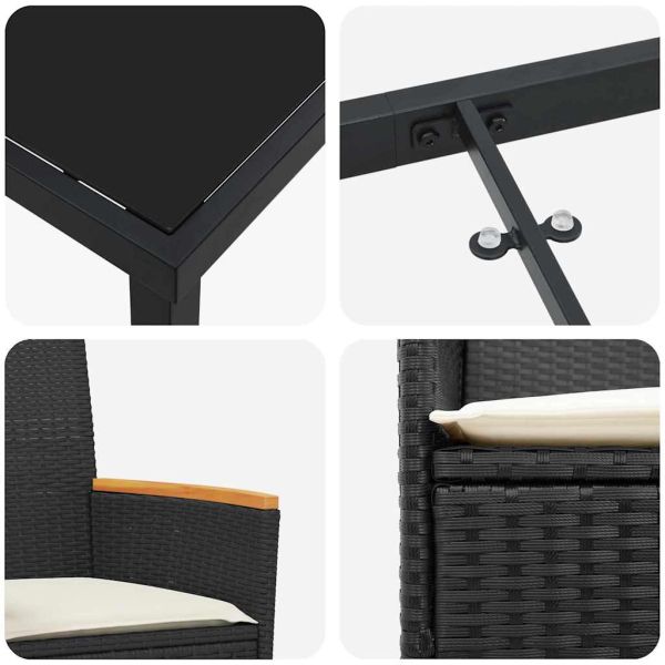 Комплект за хранене в градината 3 pcs Черно полиратан