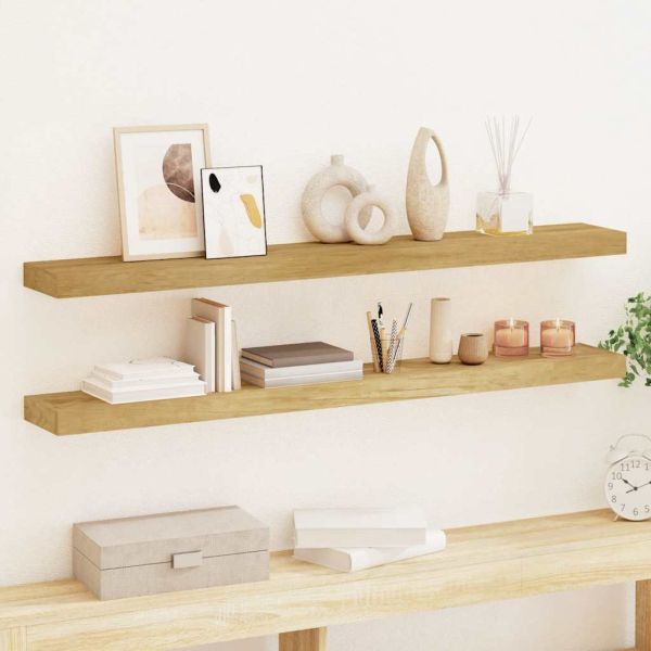 Стенни рафтове 2 бр 110x15x4 см тиково дърво масив