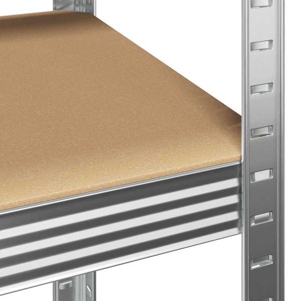 Здрав стелаж с 5 рафта сребрист стомана и инженерно дърво