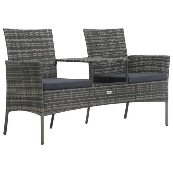 2-местен градински диван с чаена масичка, полиратан, антрацит