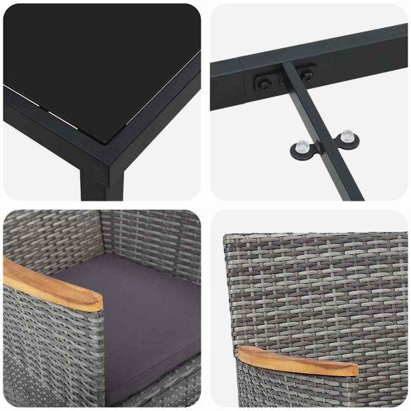 Комплект за хранене в градината 3 pcs Сив полиратан