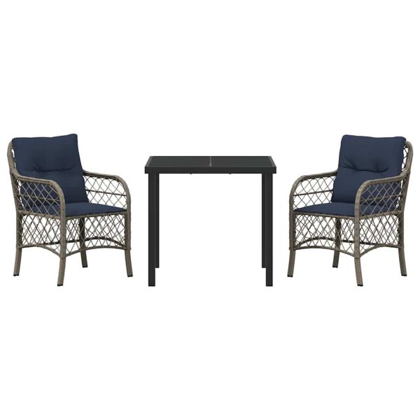 Комплект за хранене в градината 3 pcs Сив и черен Ратан