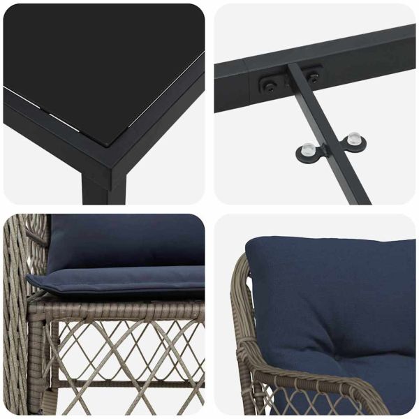 Комплект за хранене в градината 3 pcs Сив и черен Ратан