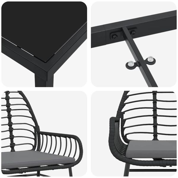 Комплект за хранене в градината 3 pcs Черно полиратан