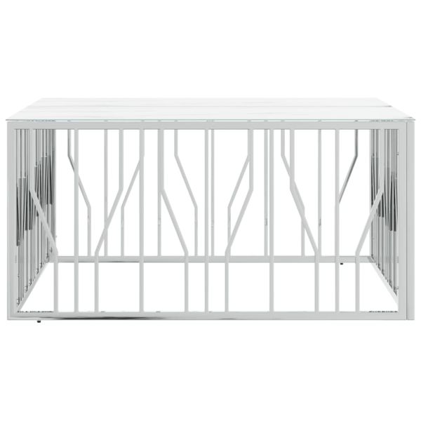 Кафе маса сребриста 100x100x50 cм неръждаема стомана и стъкло