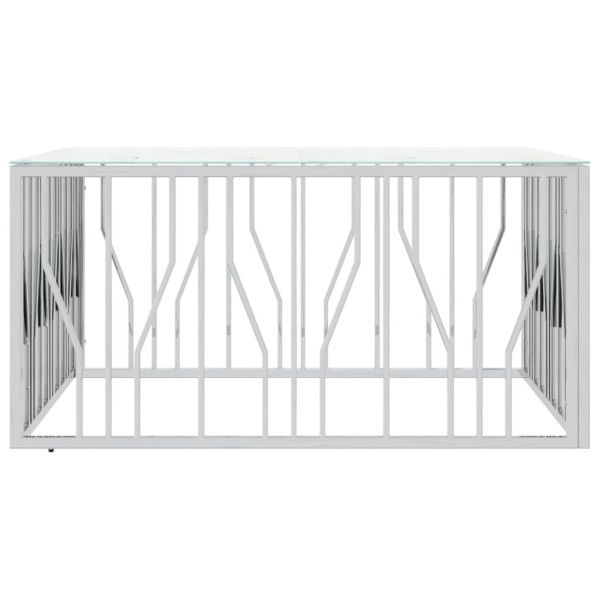 Кафе маса сребриста 100x100x50 cм неръждаема стомана и стъкло