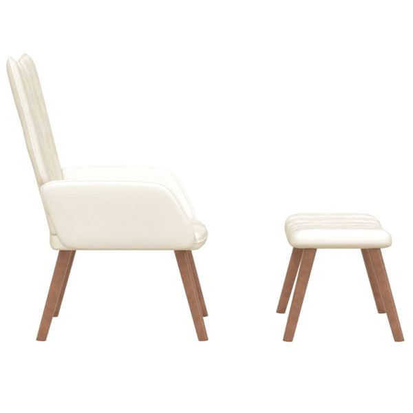 Релакс стол с табуретка, кремавобял, кадифе