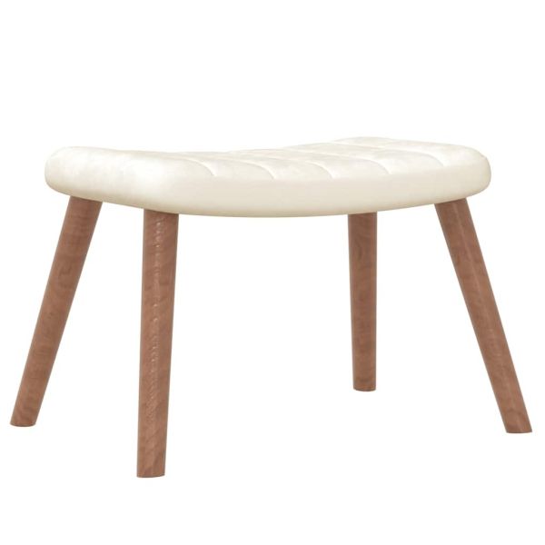 Релакс стол с табуретка, кремавобял, кадифе