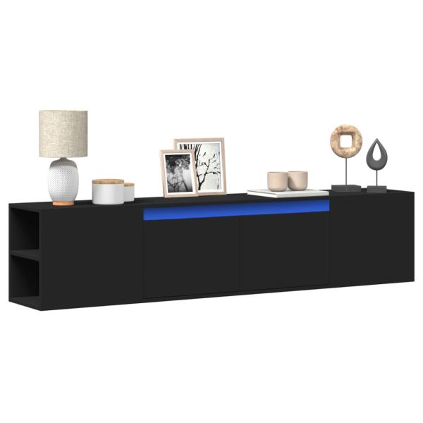 Стенен ТВ шкаф с LED, черен, 180x31x39,5 см