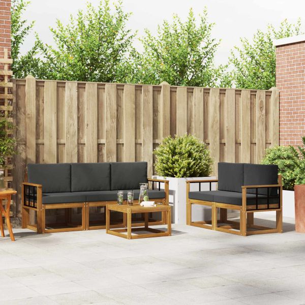 Комплект дивани за открито с възглавница Натурален и Антрацит