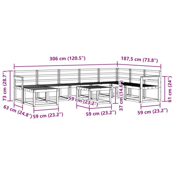 Комплект дивани за открито 9 pcs Естествен