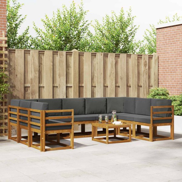 Комплект дивани за открито 10 pcs Натурален и Антрацит