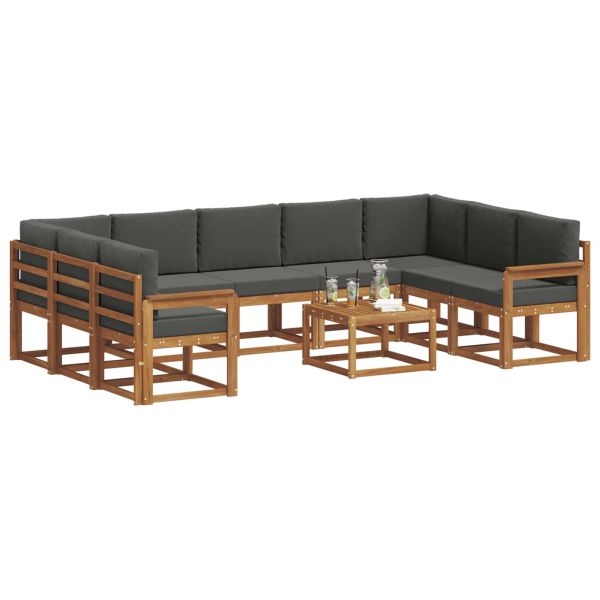 Комплект дивани за открито 10 pcs Натурален и Антрацит