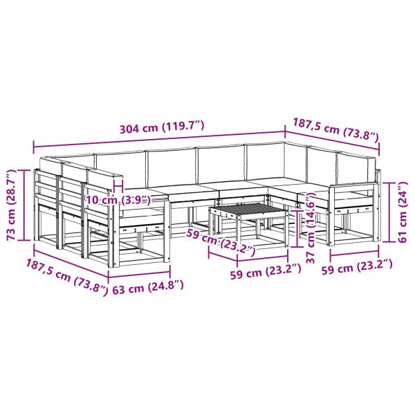 Комплект дивани за открито 10 pcs Натурален и Антрацит