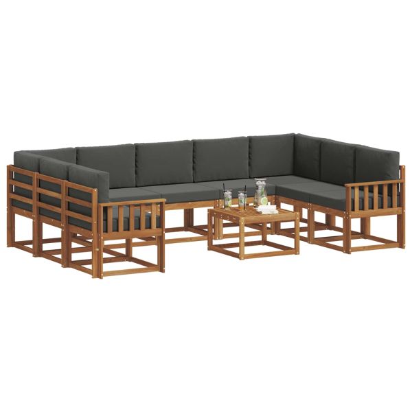 Комплект дивани за открито 10 pcs Натурален и Антрацит