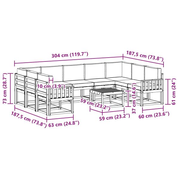 Комплект дивани за открито 10 pcs Натурален и Антрацит